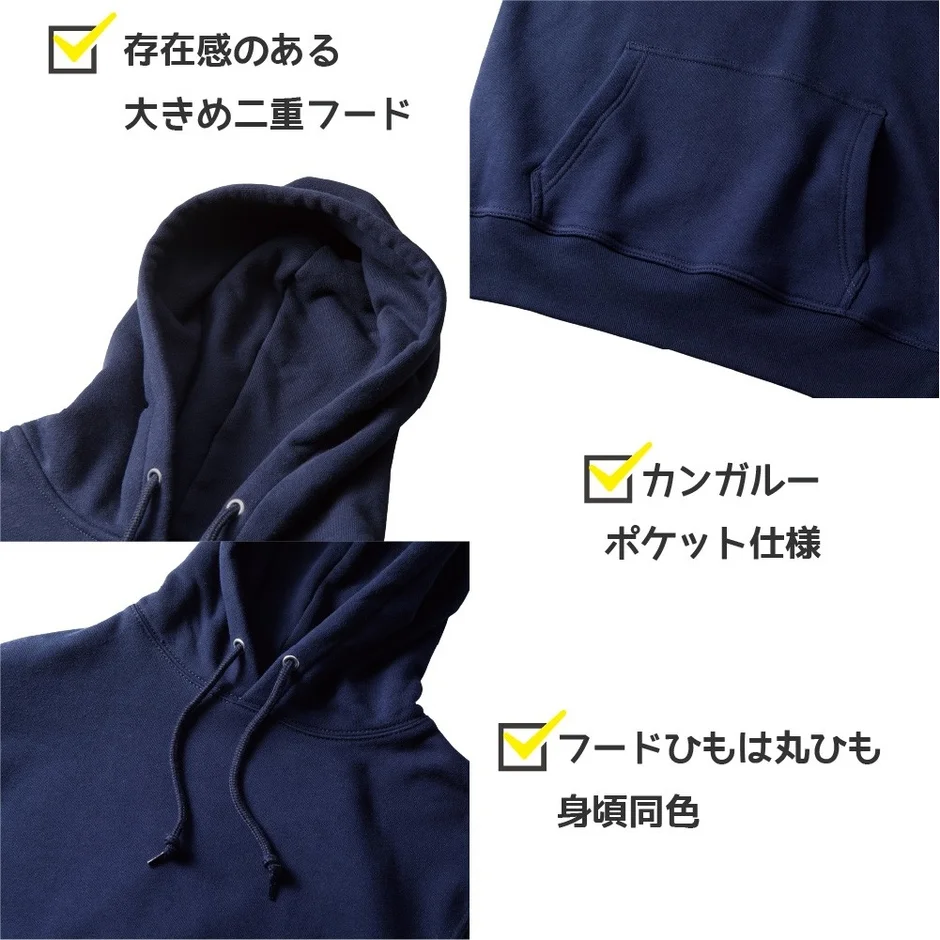 ネイビーパーカーのフード、ポケット