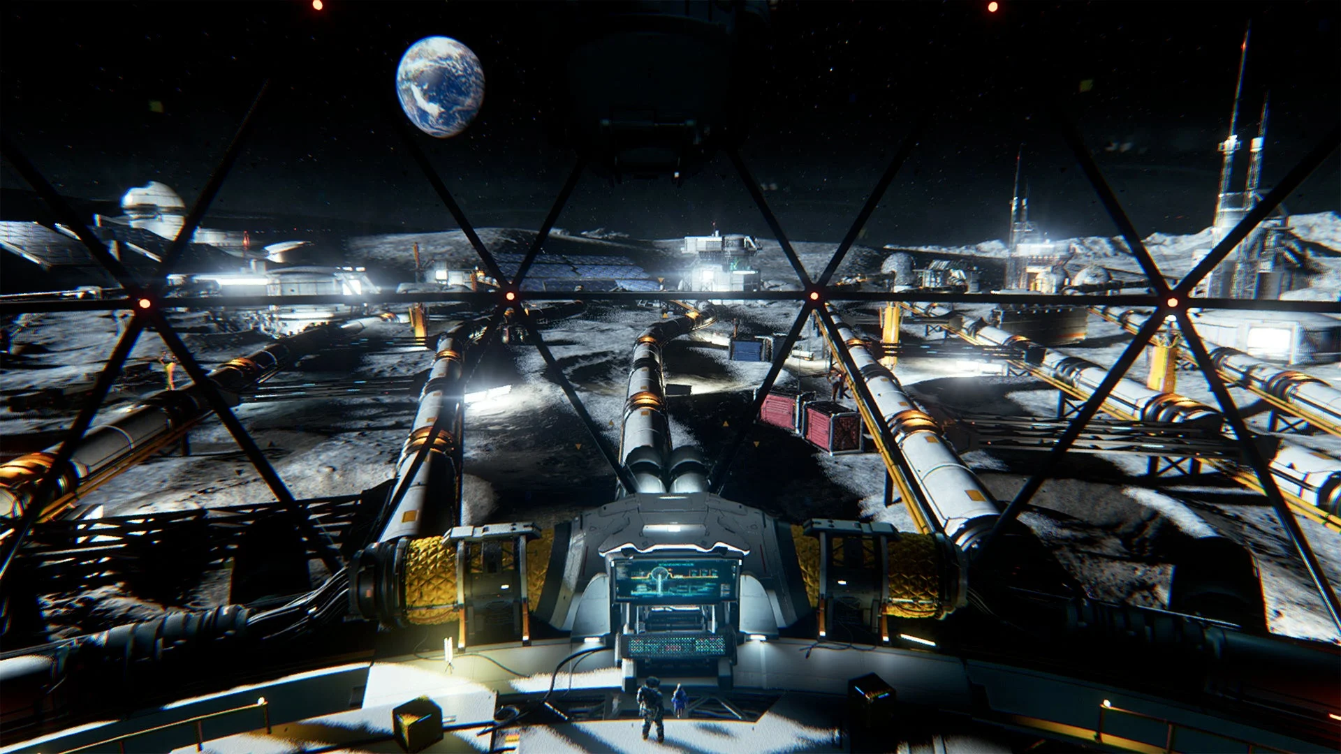 月面基地から地球を眺めるSF風景