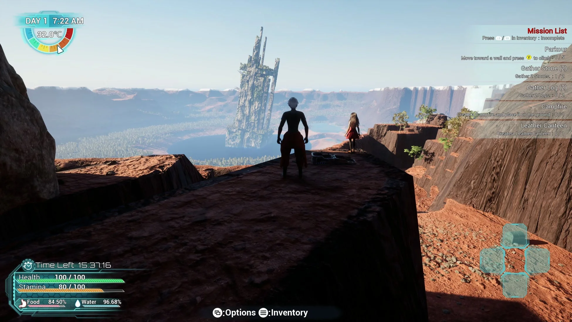 荒野と峡谷が広がるゲーム画面