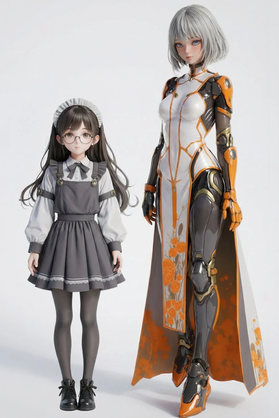 メイド服とサイバーパンク風衣装のヒロインたち