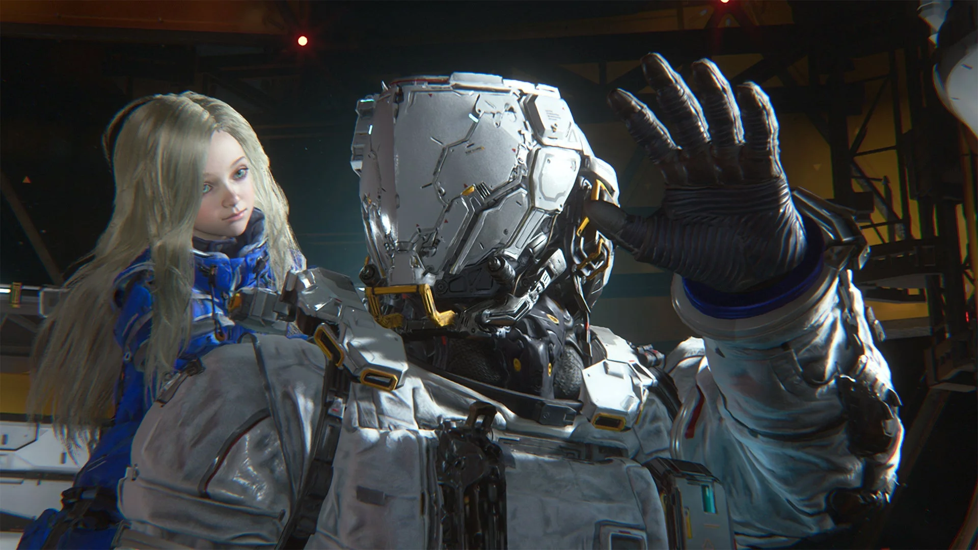 ロボットの背後に立つ少女