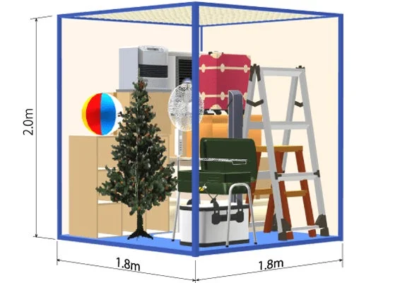 クリスマスツリーや家電などが収納されたトランクルームの3Dレンダリング