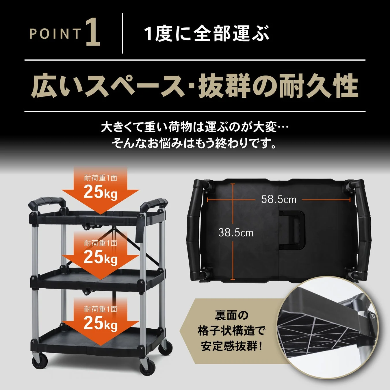 広いスペース・抜群の耐久性 75kg