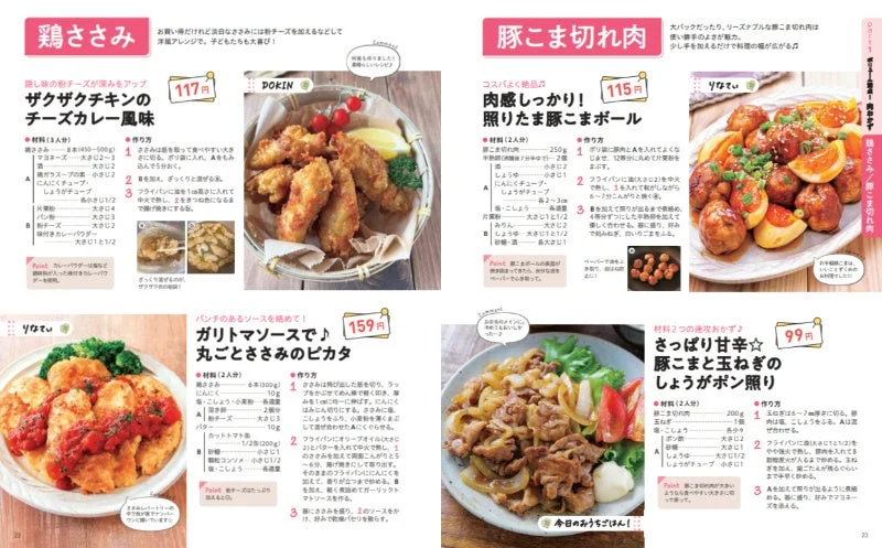 鶏ささみと豚こま切れ肉のレシピページ