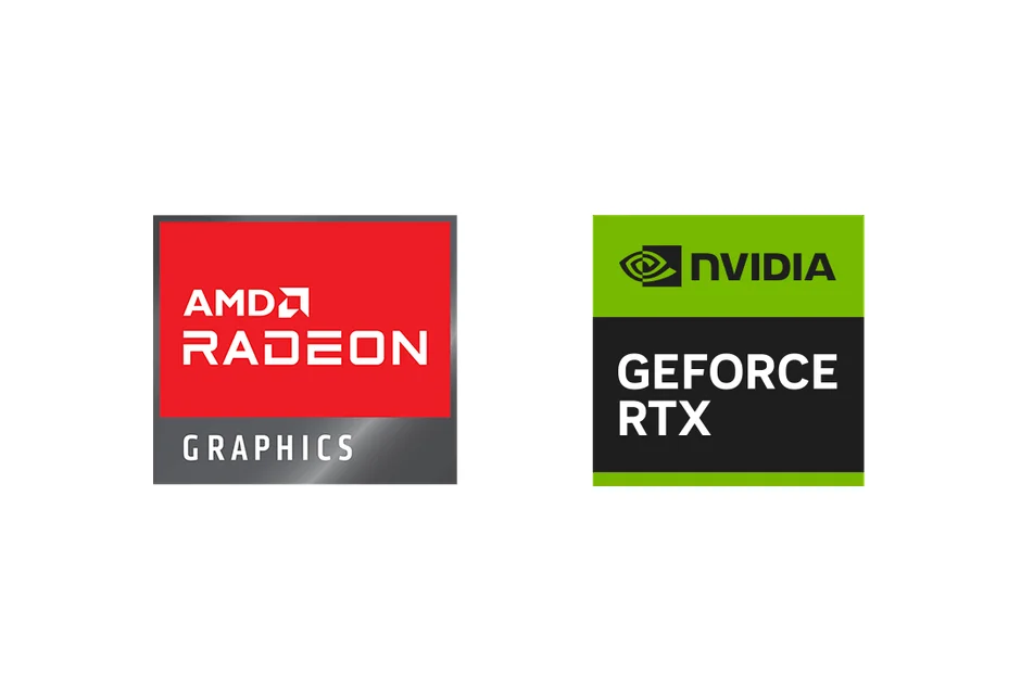 AMD Radeon GraphicsとNVIDIA GeForce RTXのロゴが並べて表示されています。これらはPCのグラフィックカード市場における主要な二大ブランドを表しています。