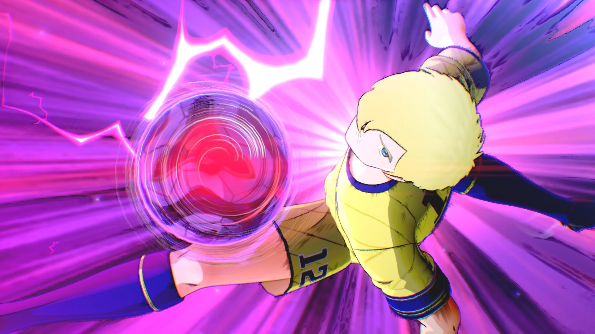 金髪の選手が必殺キック