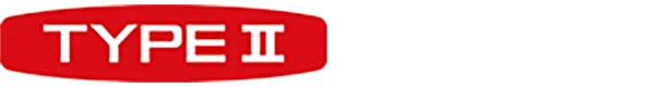赤色の角丸長方形の背景に白字で「TYPE II」と書かれたラベル画像