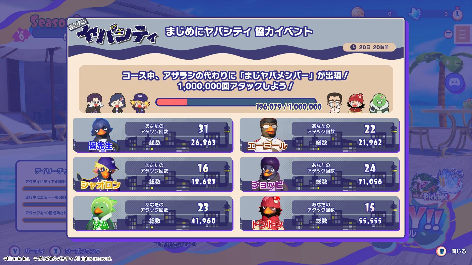 ゲーム内の協力イベント進捗画面