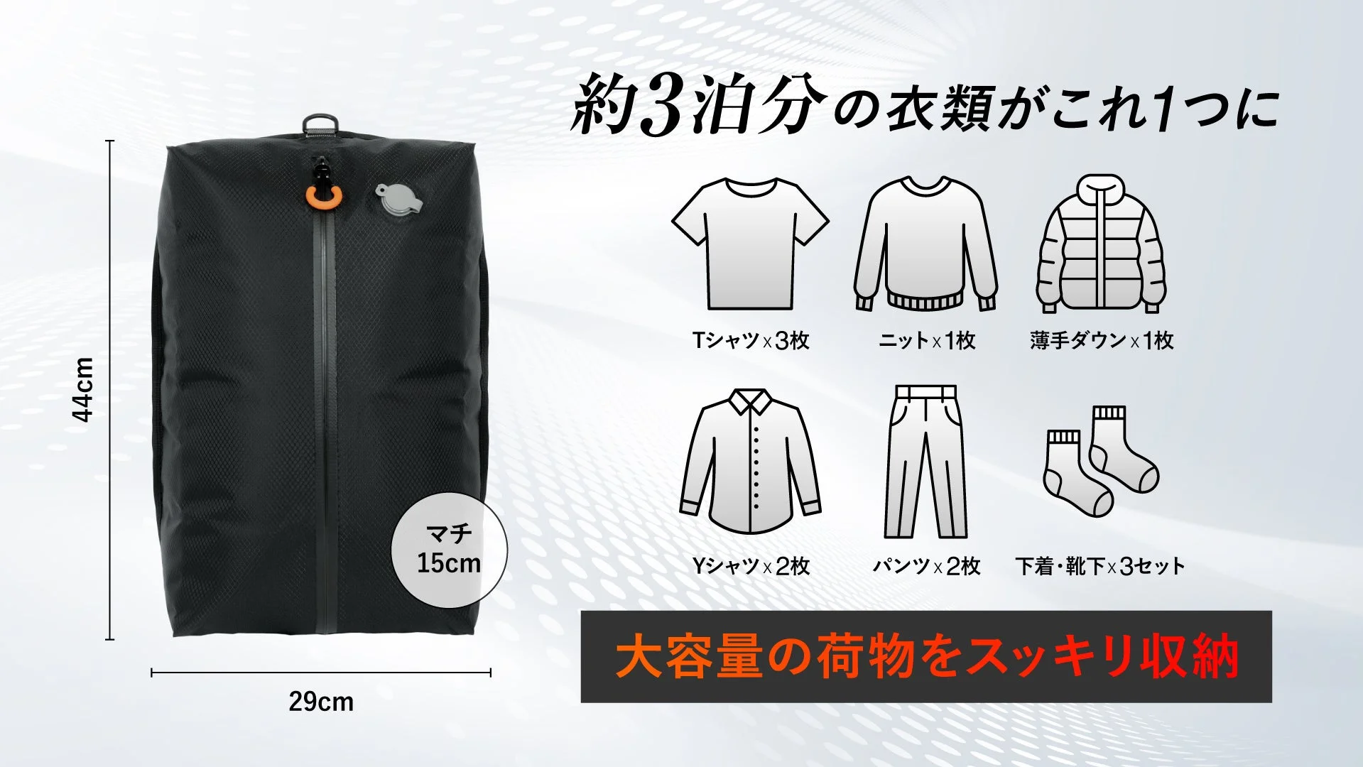 約3泊分の衣類がこれ1つに