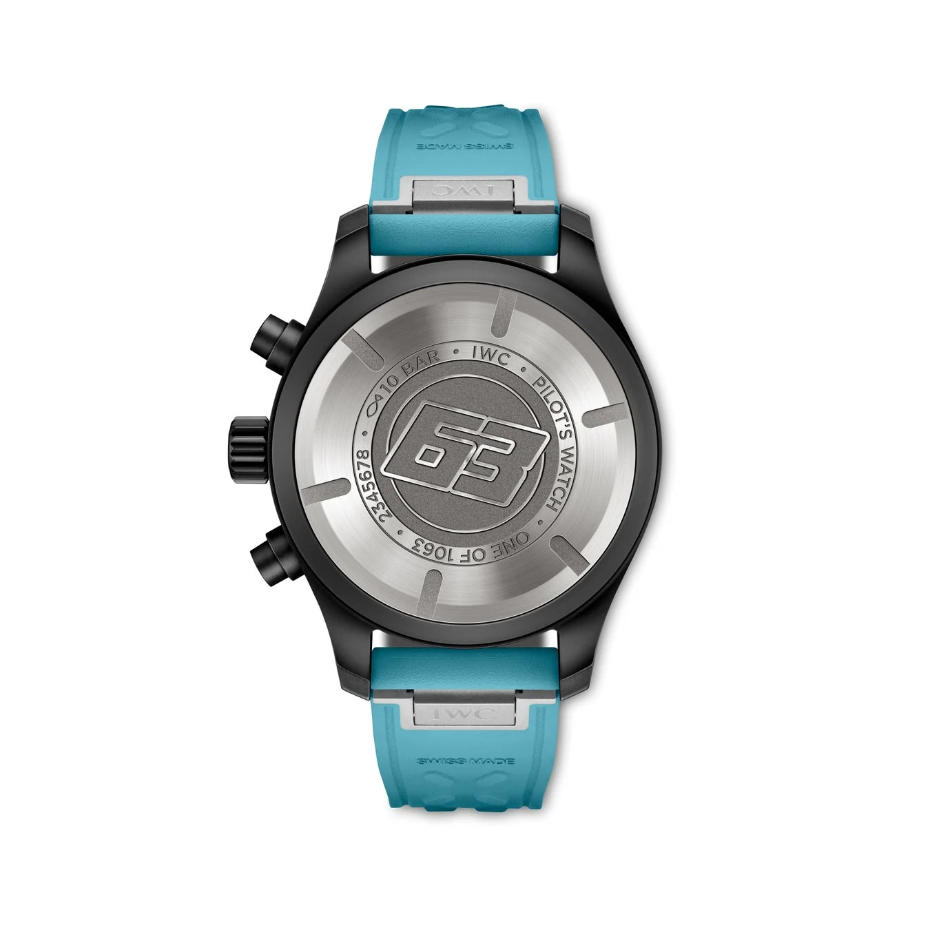 裏蓋とブルーのラバーストラップ