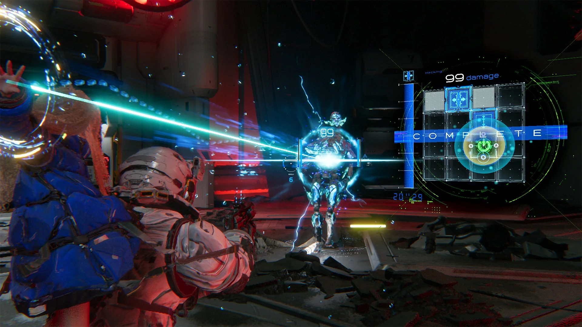 ゲームの戦闘シーンでハッキングUIが表示