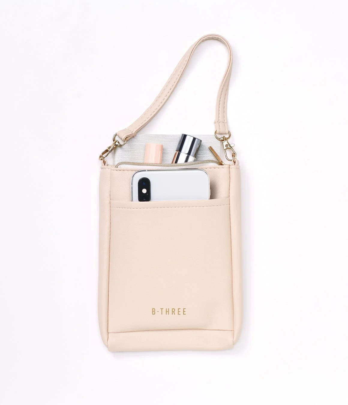 ベージュのスマホポーチ