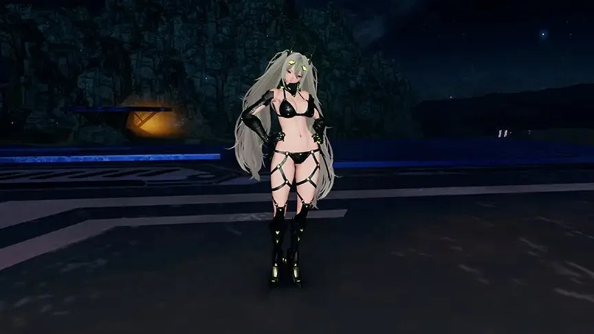 サイバーなビキニ風衣装の女性キャラクター