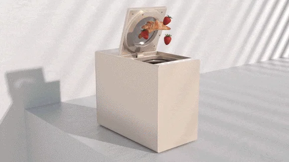 箱型家電から食品が浮き上がる様子