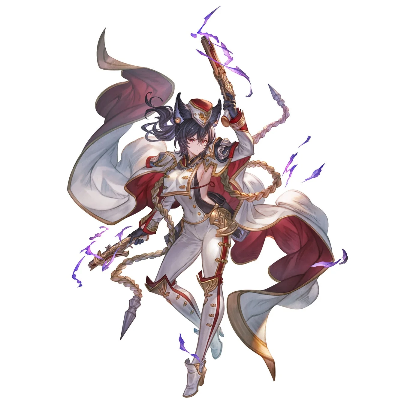 白と赤の軍服風衣装をまとった女性キャラクター