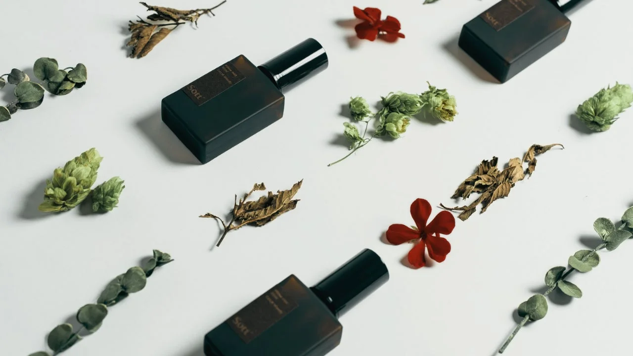 Sottのフレグランスボトルと植物