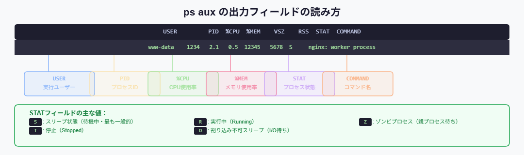 ps aux 出力フィールドの読み方