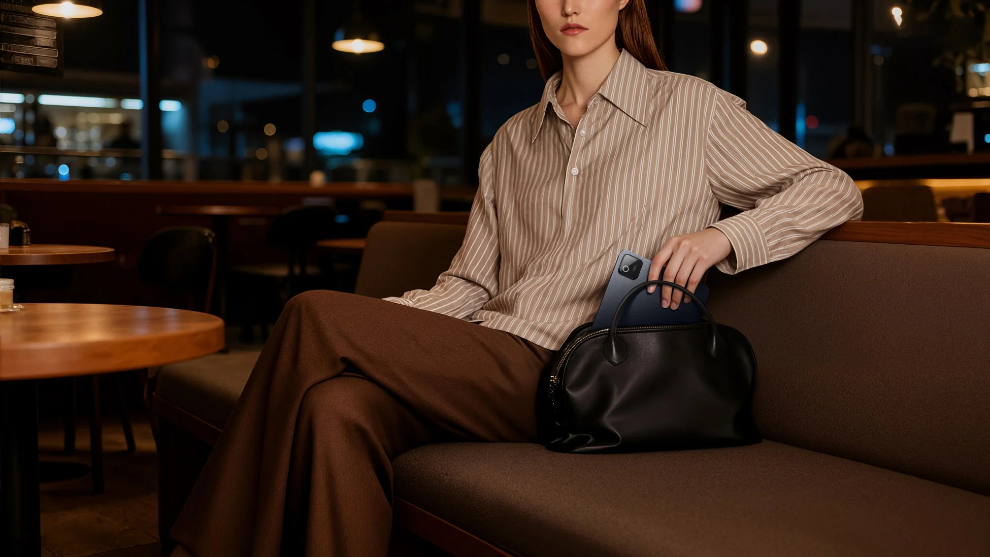 カフェでタブレットを使う女性